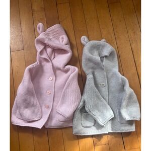 Baby Gap Garter Stitch Hooded Cardigan Lot of 2 Pink 3-6 months Gray 0-3 months